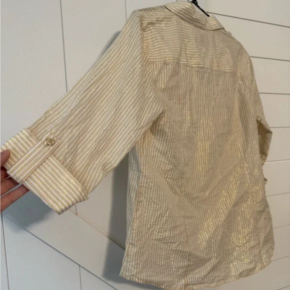 Anne Klein Gold and Cream Striped Top - Picture 5 of 9